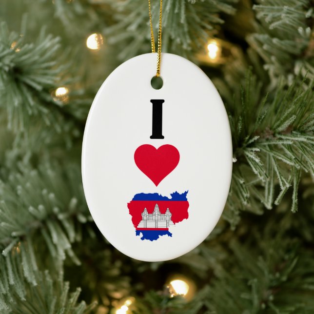 I Love Cambodia Vertical I Heart Country Flag Map Ceramic Ornament (Tree)