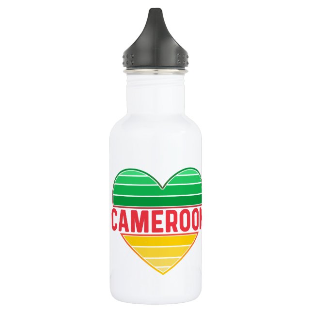 I Love Cameroon, Cameroonian Heart Stainless Steel Water Bottle (Left)