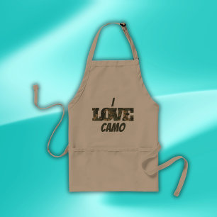 I Love Camouflage Green Brown   Adult Apron