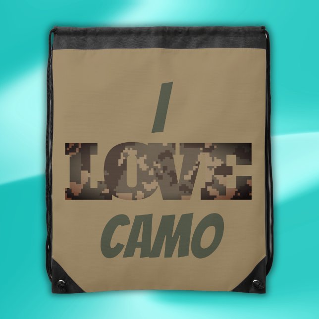 I Love Camouflage Green Brown | Drawstring Bag (Creator Uploaded)
