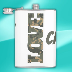 I Love Camouflage Green Brown   Flask