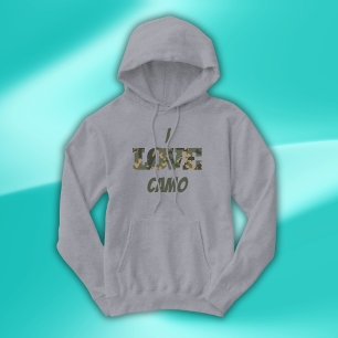 I Love Camouflage Green Brown   Hoodie