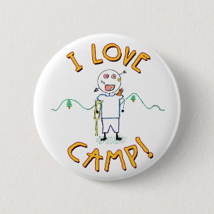 I Love Camp - Funny Kids Summer Camp Drawing Button