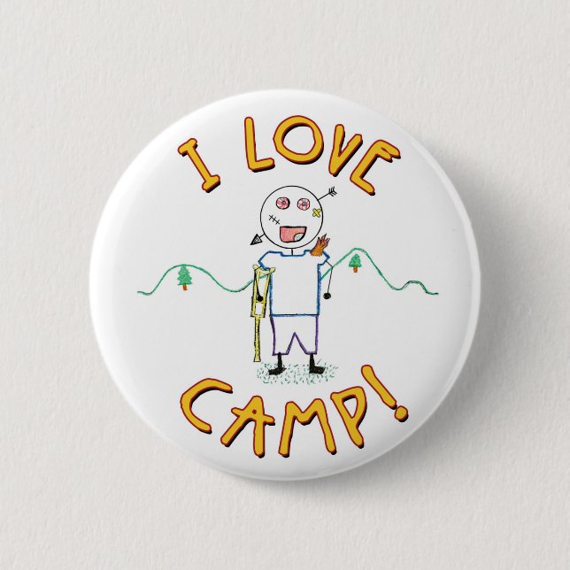 I Love Camp - Funny Kids Summer Camp Drawing Button (Front)