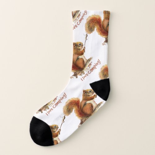 I love Camping Fun Quote Cute Squirrel Pattern Socks