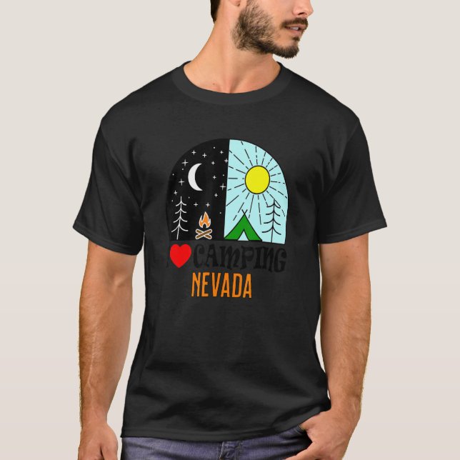 I Love Camping Nevada America Outdoors Nature Hiki T-Shirt (Front)