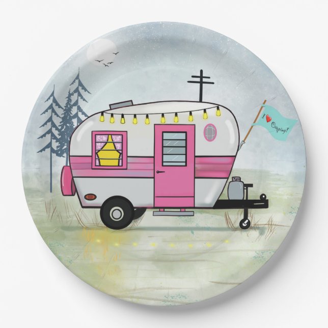 I Love Camping Paper Plate (Front)