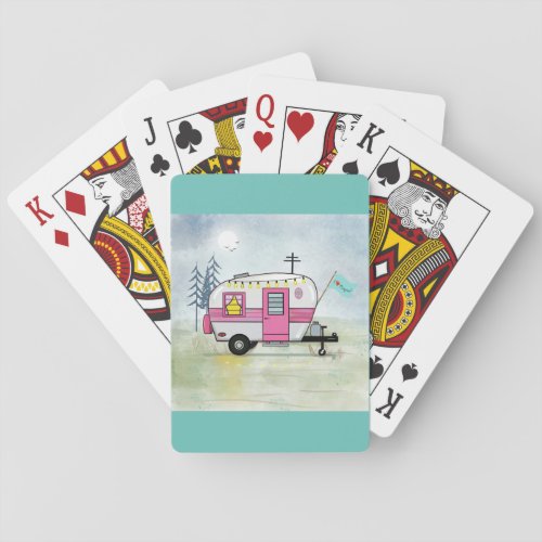 I Love Camping Pink Trailer Playing Cards