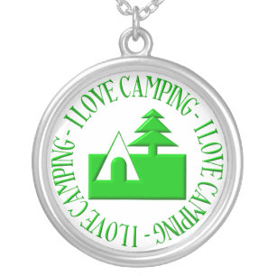 I love camping silver plated necklace