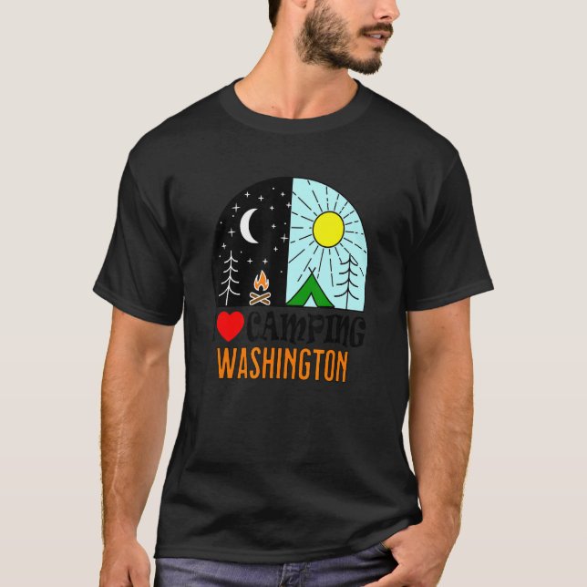 I Love Camping Washington America Outdoors Nature  T-Shirt (Front)