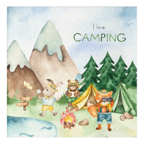 I Love Camping Woodland Animal Kids Watercolor Acrylic Print