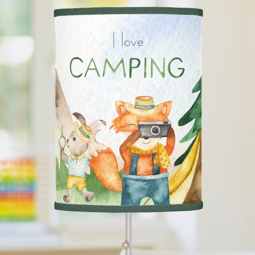 I Love Camping Woodland Animal Kids Watercolor Lamp Shade