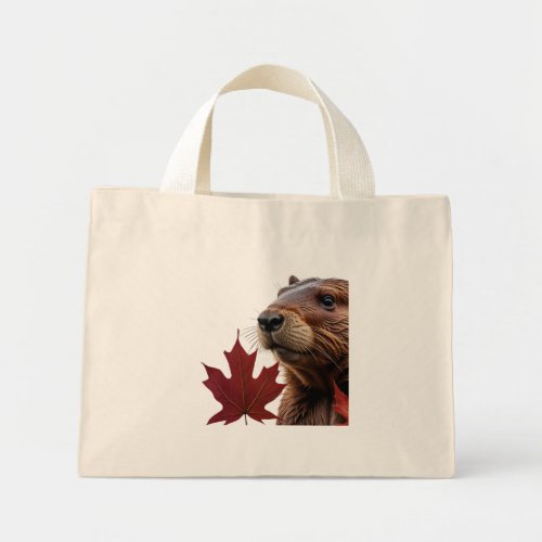 I Love Canada _ Canadian Beaver with Leaf Mini Tote Bag