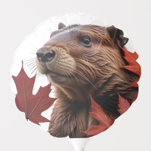 I Love Canada - Canadian Beaver with Leafs Balloon (Front)