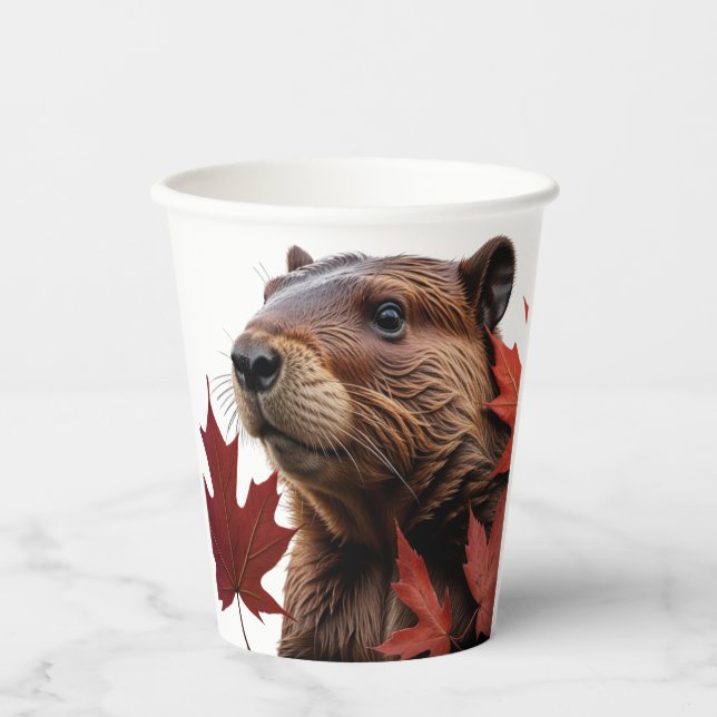 I Love Canada - Canadian Beaver with Leafs Paper Cups (Front)