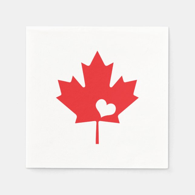 I Love Canada - Canadian Pride Maple Leaf Heart Paper Napkins (Front)