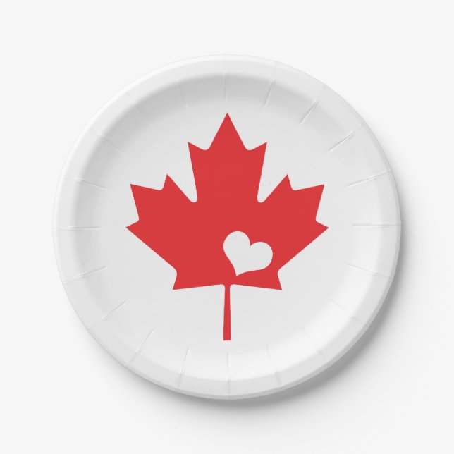 I Love Canada - Canadian Pride Maple Leaf Heart Paper Plates (Front)
