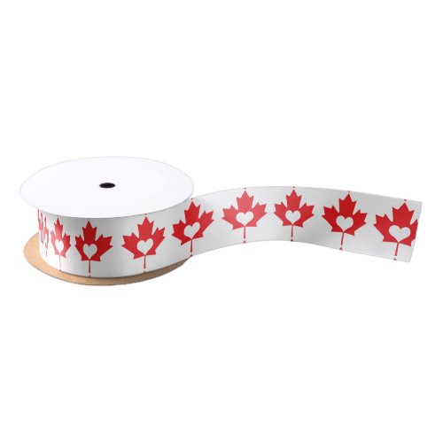I Love Canada _ Canadian Pride Maple Leaf Heart Satin Ribbon