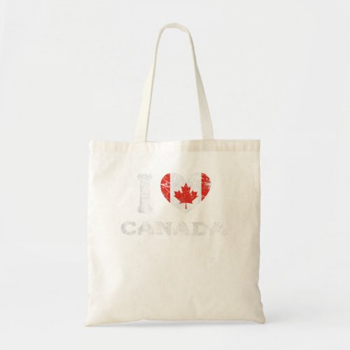I Love Canada Maple Leaf Canada Heart Vintage Flag Tote Bag