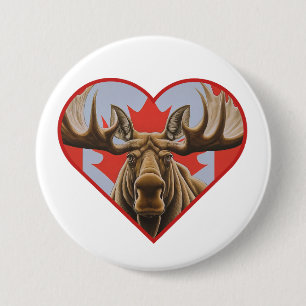I Love Canada -Proud Canadian Moose and Maple Leaf Button