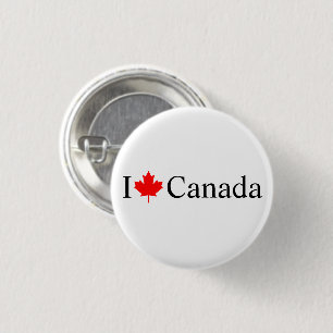 I Love Canada typography with red maple leaf Button
