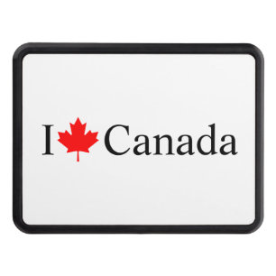 I Love Canada typography with red maple leaf Hitch Cover