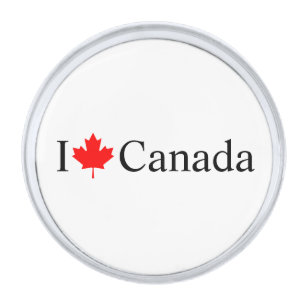 I Love Canada typography with red maple leaf Silver Finish Lapel Pin