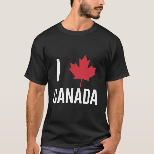 I Love Canada With Red Maple Leaf Heart Tee Shirt