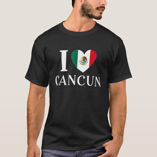 I Love Cancun Heart Mexico Flag 1 T-Shirt (Front)