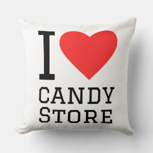I love candy store throw pillow