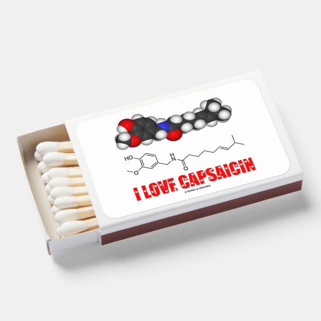 I Love Capsaicin Chili Pepper Chemical Molecule Matchboxes (Front Open)