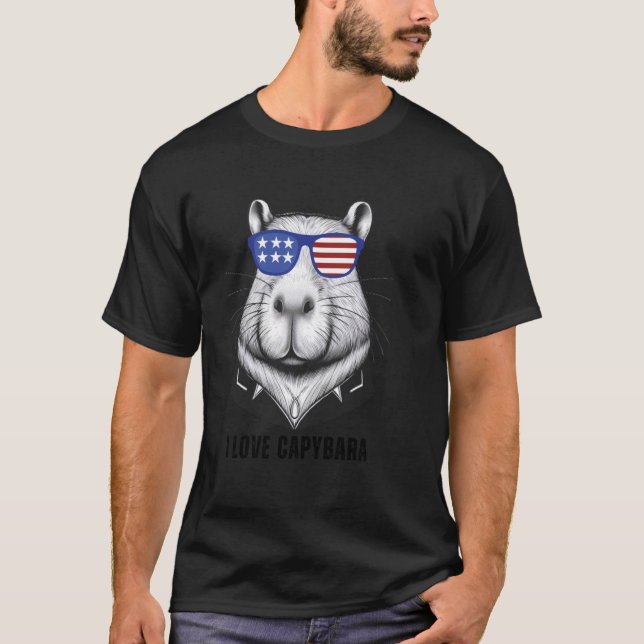 I Love Capybara Graphic Tee Capybara Wearing Ameri (Front)