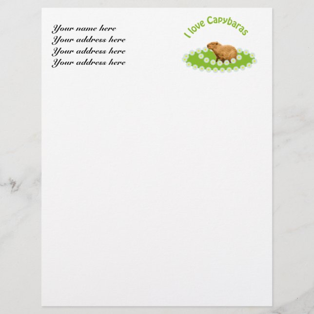 I love Capybaras Customized Letterhead (Front)