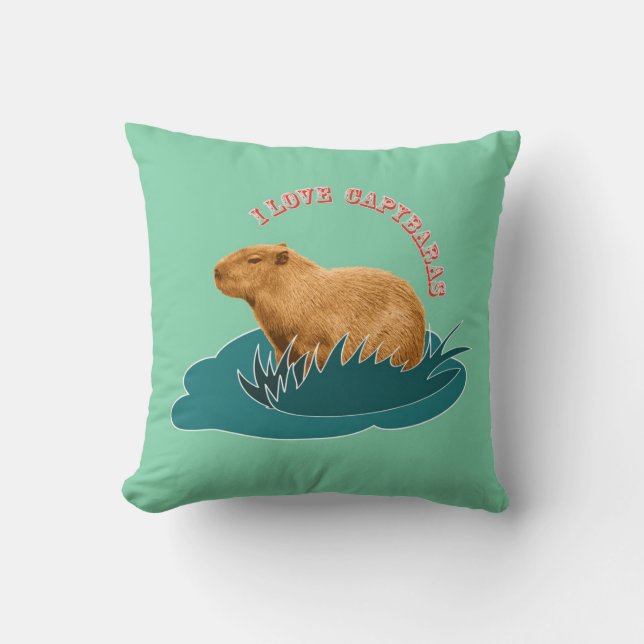 I Love Capybaras Throw Pillow (Front)