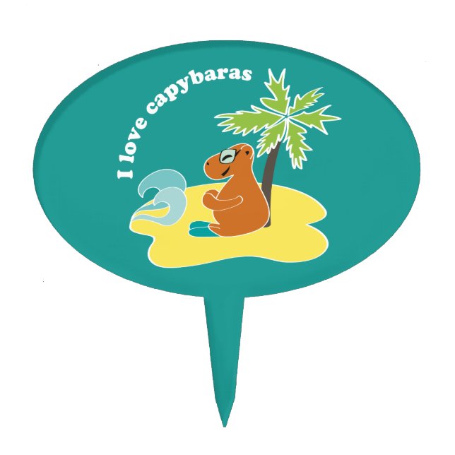 I Love Capybaras Tropical Beach Art Cake Topper (Front)