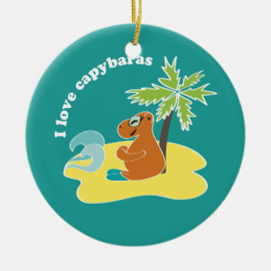 I Love Capybaras Tropical Beach Art Ceramic Ornament