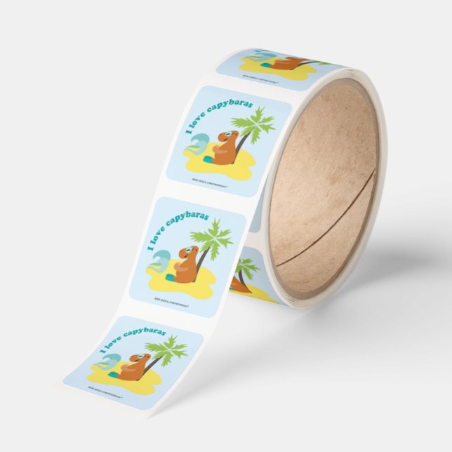 I Love Capybaras Tropical Beach Art Square Sticker (Roll)