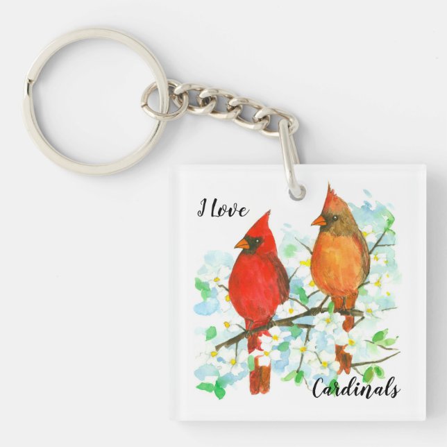 I Love Cardinals North Carolina State Bird Keychain (Front)
