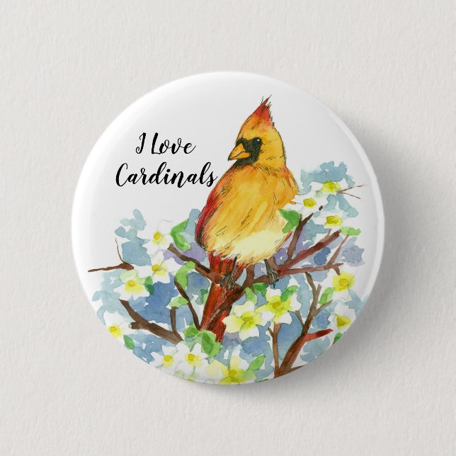 I Love Cardinals State Bird of Virginia Button (Front)