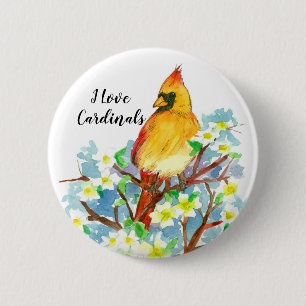 I Love Cardinals State Bird of Virginia Button