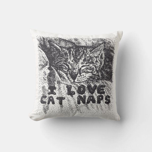 I Love Cat Naps, cat sleeping Throw Pillow (Front)
