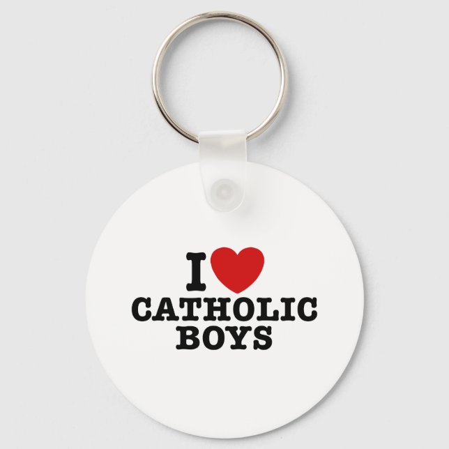 I Love Catholic Boys Keychain (Front)