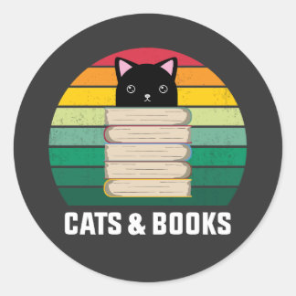 i love cats and books funny cats and books lovers classic round sticker