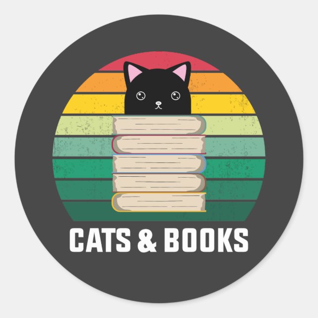 i love cats and books funny cats and books lovers classic round sticker (Front)