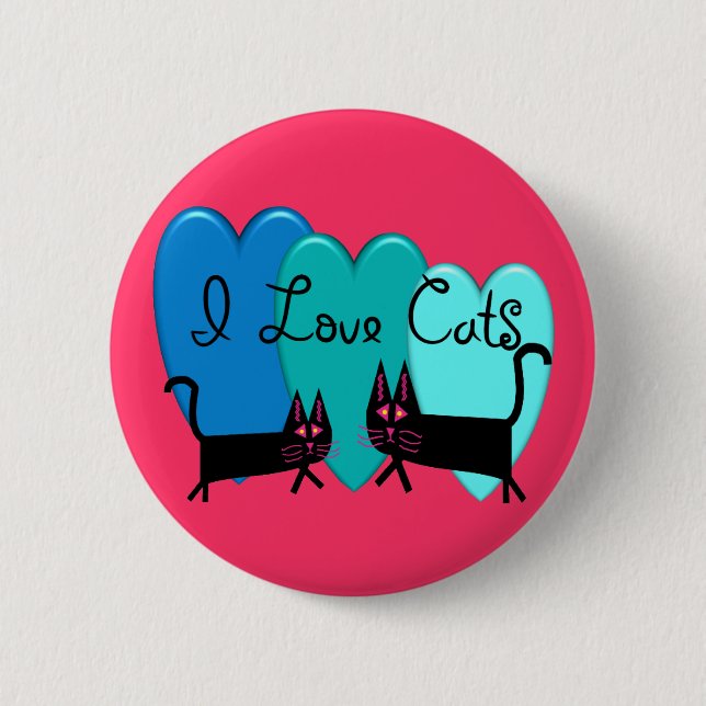 I love cats--Black Cat Art gifts Pinback Button (Front)