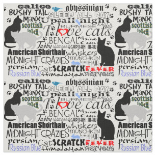 I Love Cats Black & White Newsprint Typography Fabric