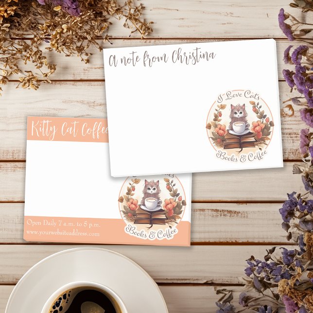 I Love Cats Books and Coffee Cute Post-it Notes (This design in front - behind it is an alternate style also available in this shop.)