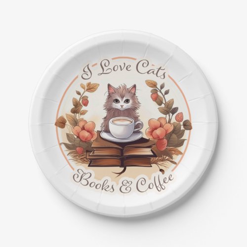 I Love Cats Books and Coffee Paper Plates