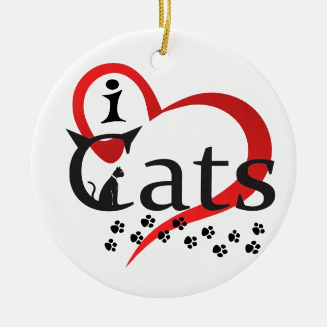 I love cats ceramic ornament (Front)