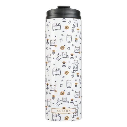 I love Cats Cute Little Kitty Cat  Floral Pattern Thermal Tumbler